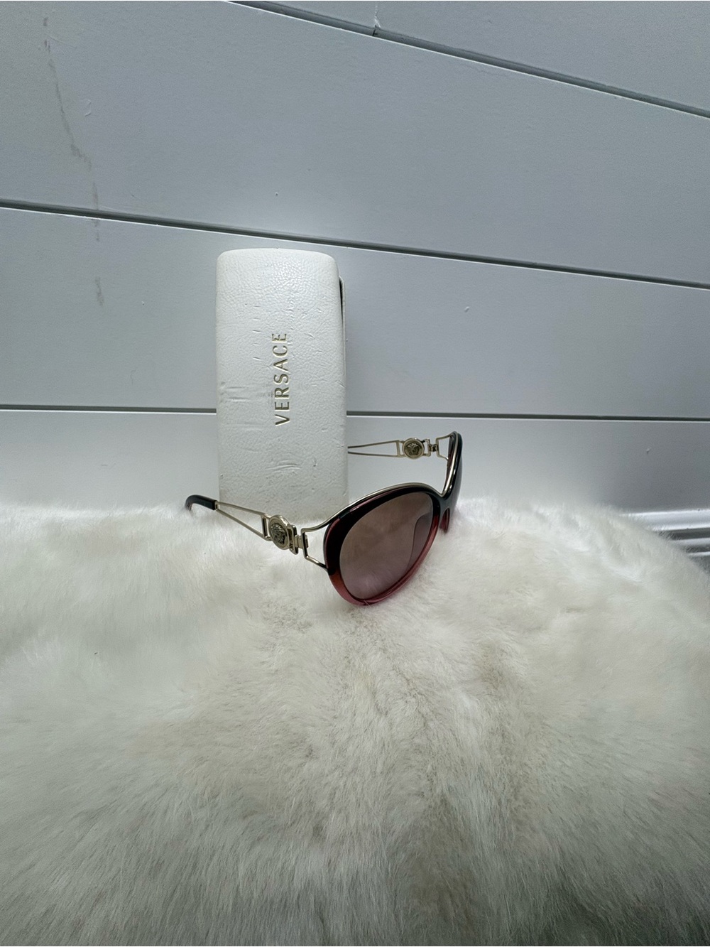 Versace Women's Gradient Red and Black Frame Sunglasses with Gold Arms